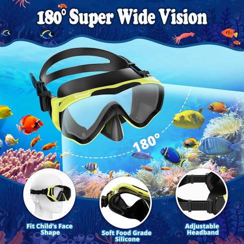 UPhitnis Set 4-14 Set U PHITNIS Kids Snorkel for Age - Dry Top Snorkeling Gear for Kids Junior & Youth - Childs Diving
