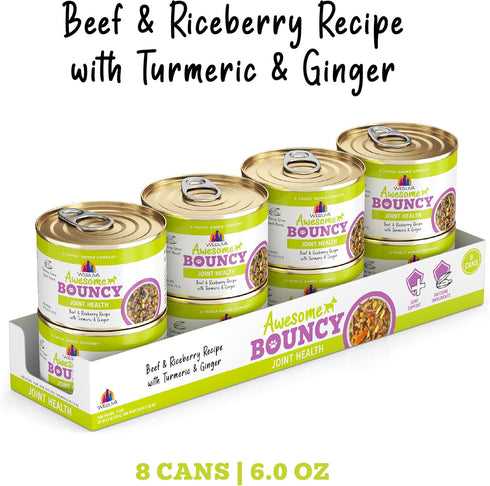 6oz (Pack 8) Weruva Awesome Bouncy Wet Dog Food, Beef & Brown Rice, Can