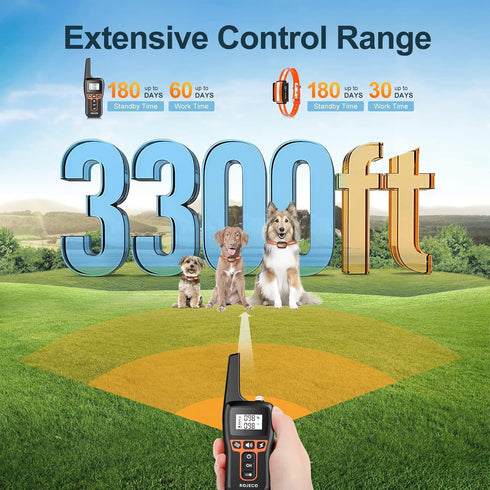ROJECO Dog Training Collar with 3300FT Remote, IPX7 Waterproof, Rechargeable Shock Collar, 3 Safe Training Modes