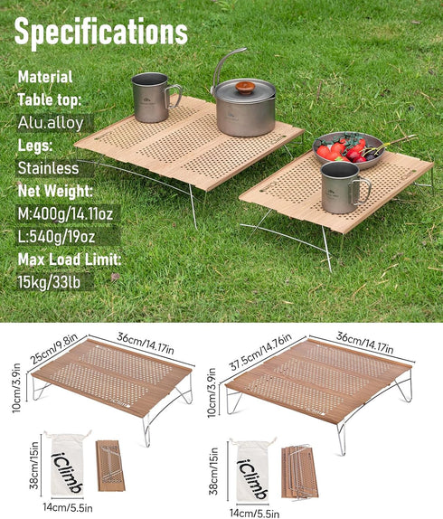 Backpacking iClimb Mini Solo Folding Table Ultralight Compact for Camping Hiking Beach Picnic (Nature - S)