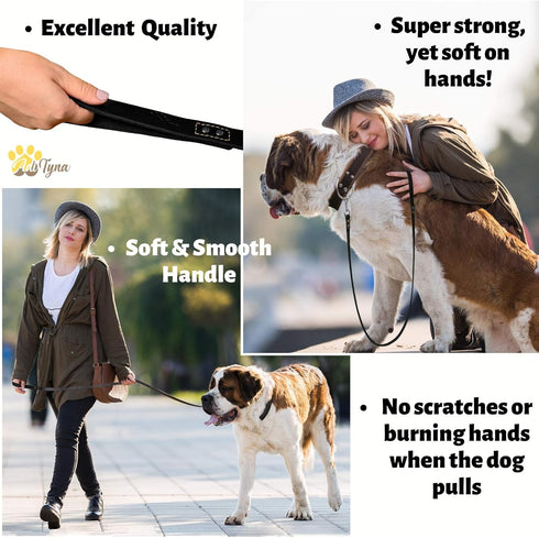 ADITYNA Heavy Duty Leather Dog Leash, 6 ft x 1", Strong and Soft Training Leash for Large Dogs, Black