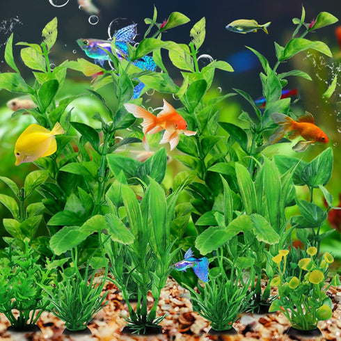 Fish Tank Accessories, 10pcs Green Plastic Plants for Aquarium Decor and Fish Tank Decorations