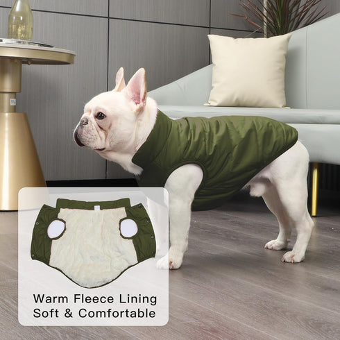 2 Layers Fleece Lined Warm Dog Jacket for Puppy, Soft Windproof Small Dog Coat, Green XS