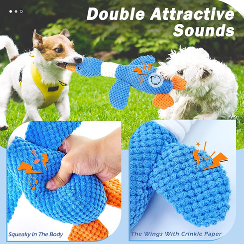 Vitscan Upgraded Goose Indestructible Dog Toys for Aggressive Chewers, Crinkle Squeaky Plush Duck Puppy Toys