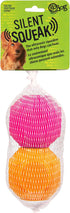 goDog 2-Pack Silent Squeak Ball Dog Toy Set - For Light to Moderate Chewers, Orange/Pink