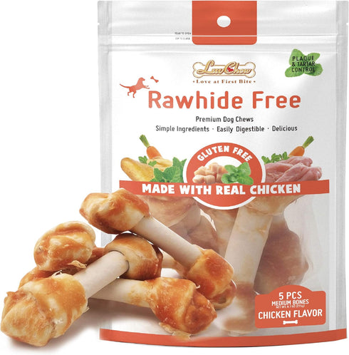 Chicken Dog Chew Bones Medium, Rawhide Free, Grain Free, Made with Real Chicken, 5 pcs/pack