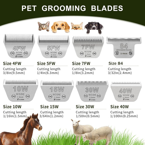 BESTBOMG Size 7FW Wide Detachable Pet Dog Grooming Blades, Cutting Length 1/8" (3.2mm), Compatible with Andis, Oster