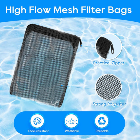 Aquarium Filter Media Bags, 8 Pack with Zipper, Reusable Strong Polyester Fine Mesh for Activated Carbon