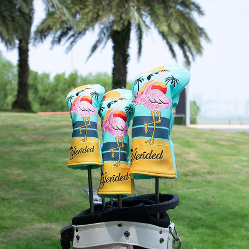 Flamingos Golf Club Covers, Driver Cover, Fairway Wood Headcover, Hybrid Head Cover, Leather Fit for All Brands