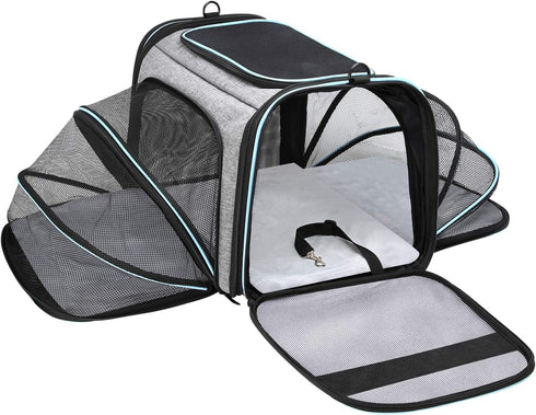 Airline Approved Soft-Sided Pet Carrier, Expandable with 4 Doors, Removable Pads, 3 Pockets for Small Dogs and Cats
