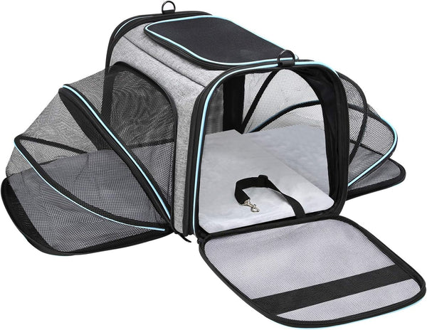 Airline Approved Soft-Sided Pet Carrier, Expandable with 4 Doors, Removable Pads, 3 Pockets for Small Dogs and Cats