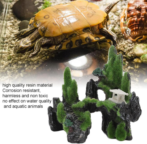 Pssopp Aquarium Mountain View Rockery - Artificial Hill Fish Tank Landscape Ornament for Tortoise and Fish