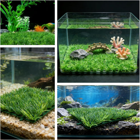 baudliglin 3PCS 9 inches 12 Hermit Crab Climbing Wall Fish Tank Decorations Artificial Plastic Lawn Landscape Green