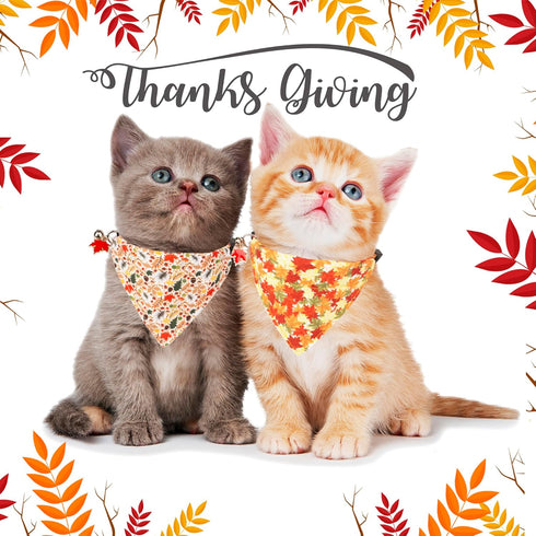 ADOGGYGO Fall Cat Collars with Removable Bandana, Adjustable Autumn Thanksgiving Collar for Cats and Kittens