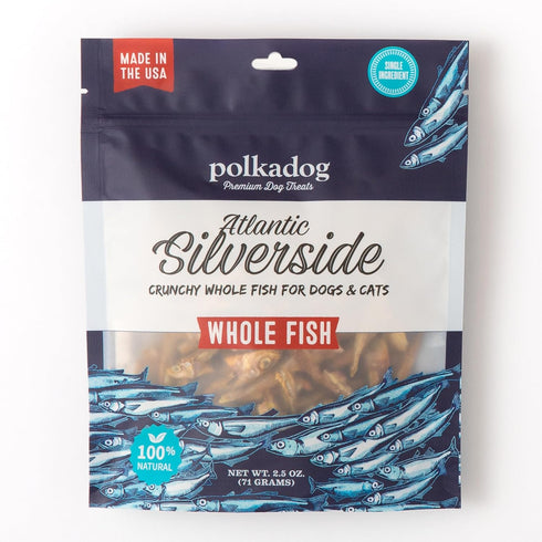 Polkadog Atlantic Silverside Whole Fish Dog Treats 2.5 oz: All-Natural Crunchy Pet Snacks for Dogs and Cats