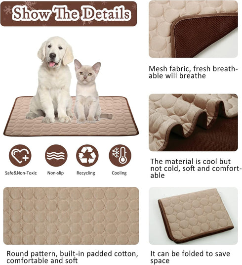 Dogs Cooling Mat Pet Self Cooling Pad Cool Blanket Summer Hot Weather Sleeping Kennel Mat,Washable Ice Silk Sleep Mat Pad Non-Toxic Breathable for Large Dogs Cats No Water (Coffee, Large)