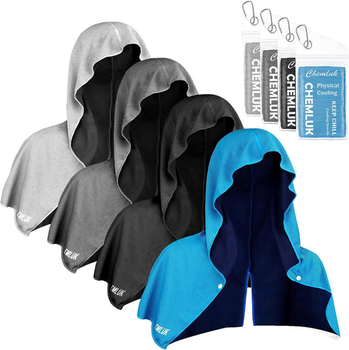 CHEMLUK 4 Packs Cooling Hoodie Towel: Cooling Towels for Neck and Face, Quick-Dry