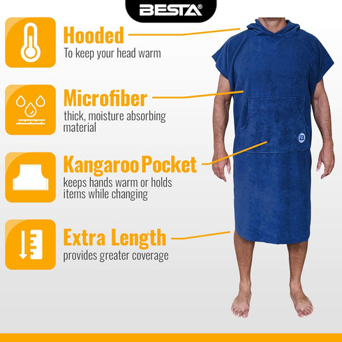 BESTA Thick Microfiber Wetsuit Changing Poncho with Hood