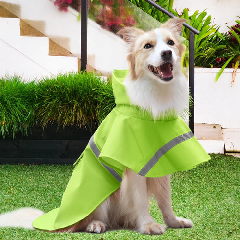 NACOCO Large Dog Raincoat Adjustable - Lightweight Waterproof Rain Jacket Poncho with Reflective Strip (M, Green)