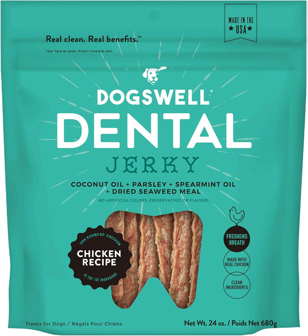 DOGSWELL Dog Dental Care Treats, Grain Free Chicken Jerky, 24oz Bag