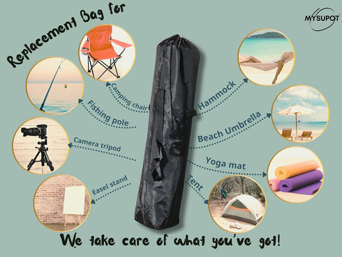 43"x9"x9" (Black, L) Replacement Bag for Folding Camping Chair, Portable Camp Chair, Hammock, Yoga Mat, Umbrella, Tents, Tripods, Fishing Poles - 420D Oxford Polyester Fabric w/Side Pockets