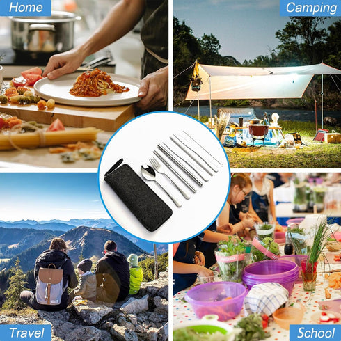 VANDBAO Camping Utensils Set, Portable Travel Cutlery with Case, Includes Extra Steak Knife and Boba Straw