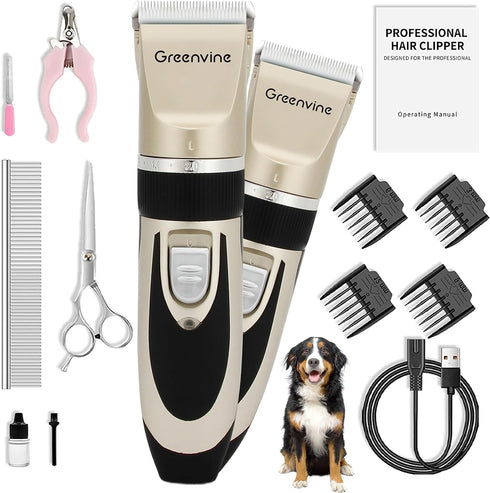 Dog Shaver Clippers Low Noise - Professional Pet Grooming Kit with Rechargeable Dog Trimmer, Comb Guides, Scissors,
