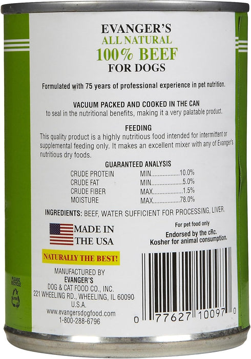 12 Count, 13 oz Evanger's Heritage Classic Beef Dog Food Each Grain & Gluten Free, Single-Source Protein Endorsed by