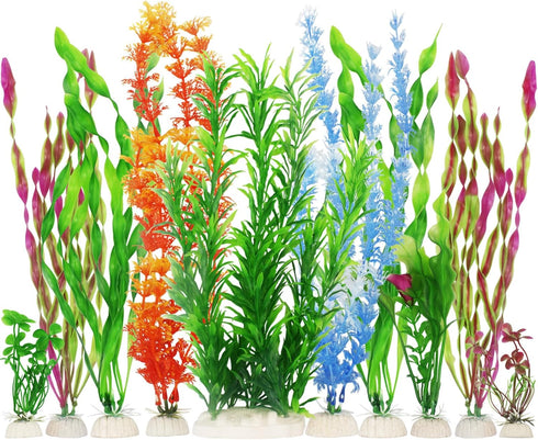 MyLifeUNIT Artificial Fish Tank Plants, 10 Pack Plastic Decorations for Aquariums