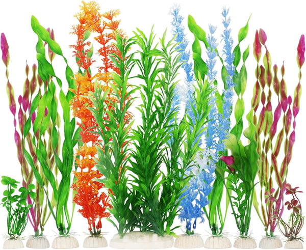 MyLifeUNIT Artificial Fish Tank Plants, 10 Pack Plastic Decorations for Aquariums