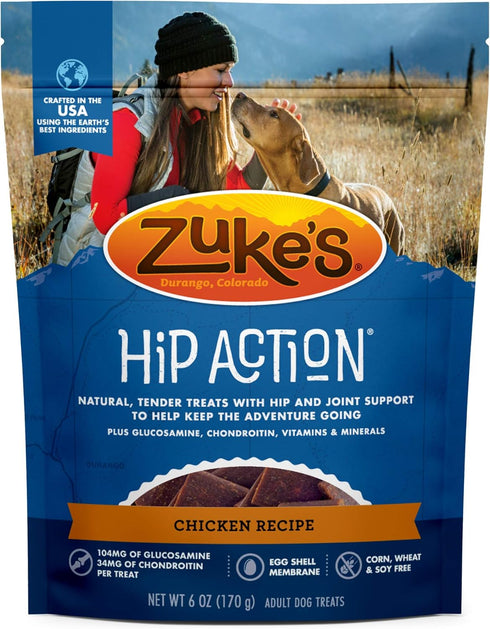 Hip Action, Hip And Joint Support Treats, Soft And Chewy Natural Dog Chicken Treats, 6.0 OZ Bag by Zuke’s