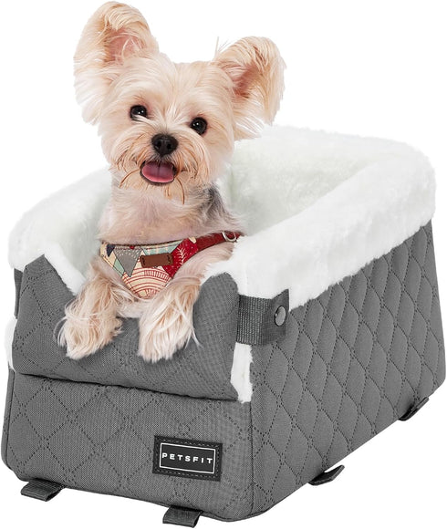 8 Lbs PETSFIT Center Console Dog Car Seat with Safe Protection Hooks, Pet Car Seat with Upgraded Safety Tethers