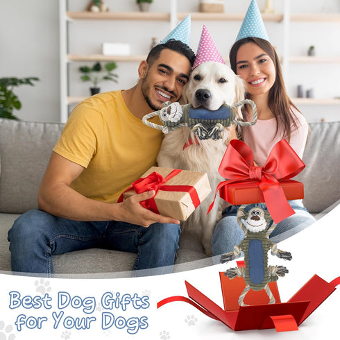 Funny Plush Dog Chew Toys - Interactive Tug of War Puppy Toys for Small, Medium, and Large Dogs, Monkey
