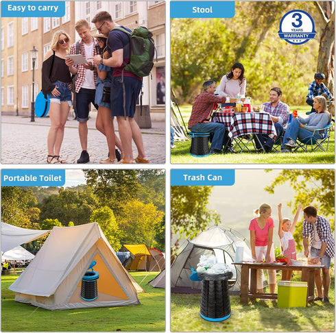 19.7"H XXL Portable Toilet - Adjustable Foldable Camping Toilet, Luggable Loo with Lid, Strap,Toilet Bag for Camping