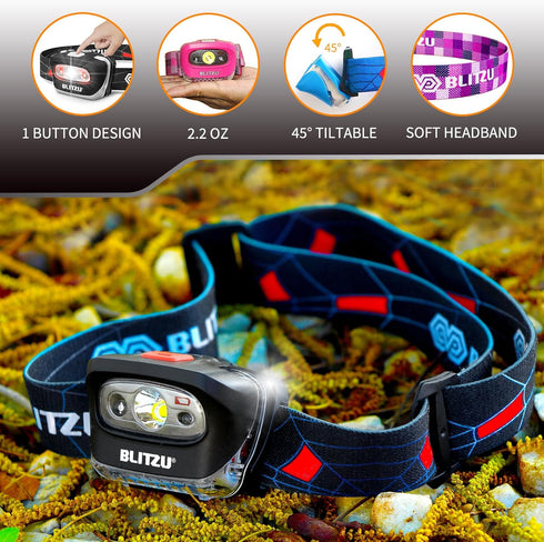 LED Headlamp Flashlight for Adults & Kids - Lightweight, Waterproof with White & Red Light, Perfect for Running &