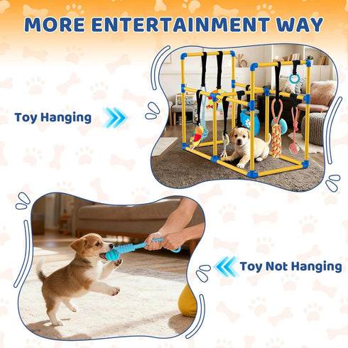 10 (Yellow,33.5 28.5 19.6 inch) Puppy Play Gym Large & Hanging Toys Indoor Play Gym Interactive Dog Toys for Boredom
