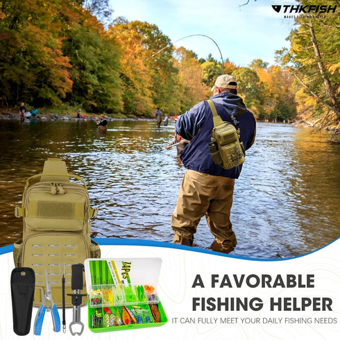 THKFISH 79 Pcs Fishing Tool Kit, Fishing Backpack with Tackle Boxes, Pliers, Lures, and Gear Kit