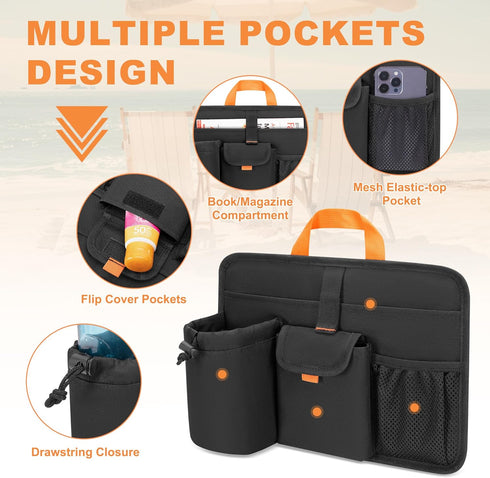 2 4 Beach Chair Cup Holders, Arm Organizer for Camping with Self-Adhesive Fastener Strap, Hanging Bag Insulation