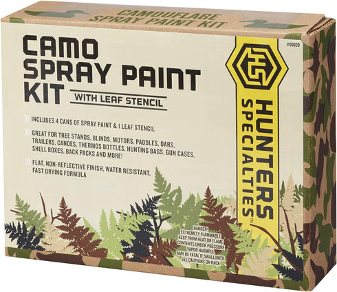 4 12 Oz Hunters Specialties Camo Spray Paint Kit with Leaf Stencil - Non-Reflective Finish Water Resistant Fast Drying