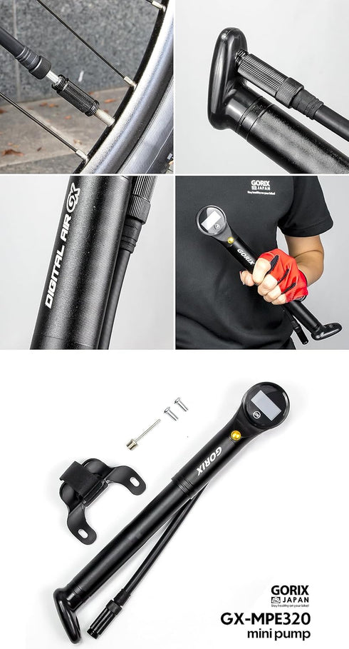 GORIX Bike Portable Pump, High Pressure 320psi Bicycle Air Pump with Digital Gauge for Presta Schraeder (GX-MPE320)