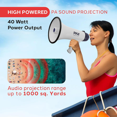 Pyle Compact Portable PA Megaphone Speaker - 50W Handheld Bullhorn with LED Flashlight, Alarm Siren