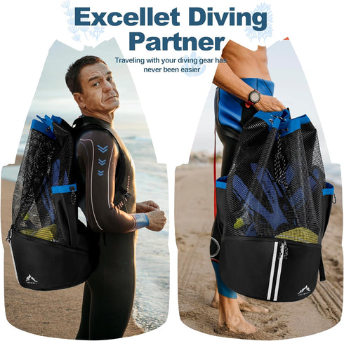 XL Mesh Scuba Diving Bag Backpack for Snorkeling Gear & Equipment, Holds Mask, Fins, Snorkel