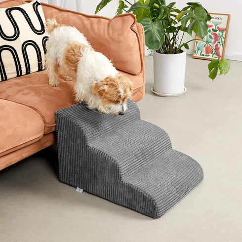 Dog Stairs & Steps for High Beds, 3 Steps High Density Foam Waterproof Ramp for Small Dogs and Cats, H:16"