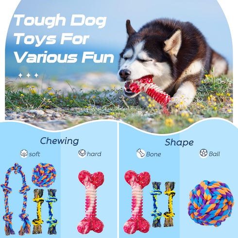 Dog Chew Toys for Aggressive Chewers, XL Indestructible Toys for Large Dogs, 5 Pack Cotton Rope Toys