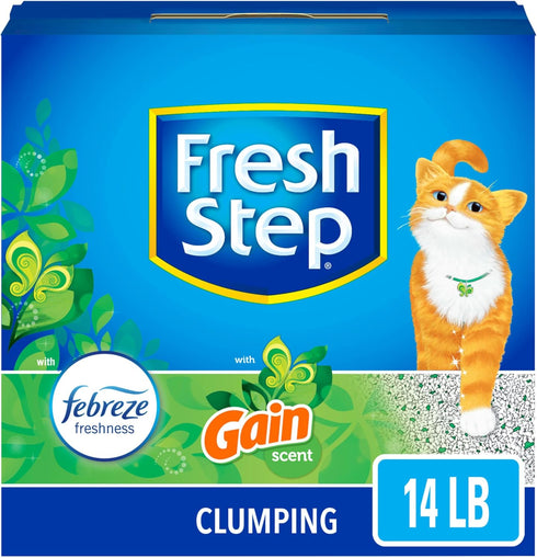 Fresh Step Clumping Cat Litter with Febreze Gain Scent, 14 Pounds Activated Charcoal for Odor Control