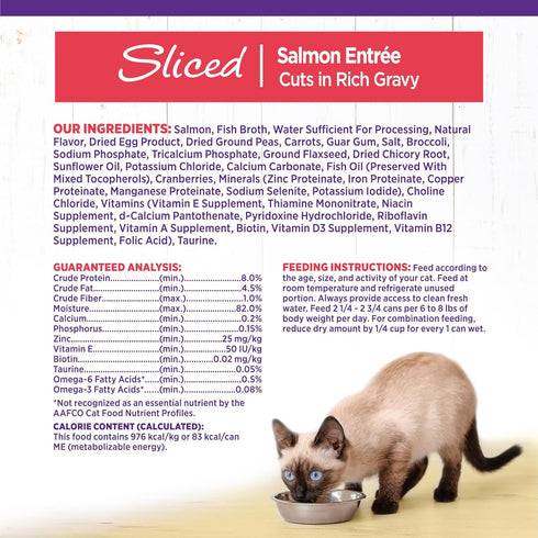 Wellness Complete Health Natural Grain Free Wet Canned Cat Food, Sliced Salmon Entree, 3 oz (Pack of 24)