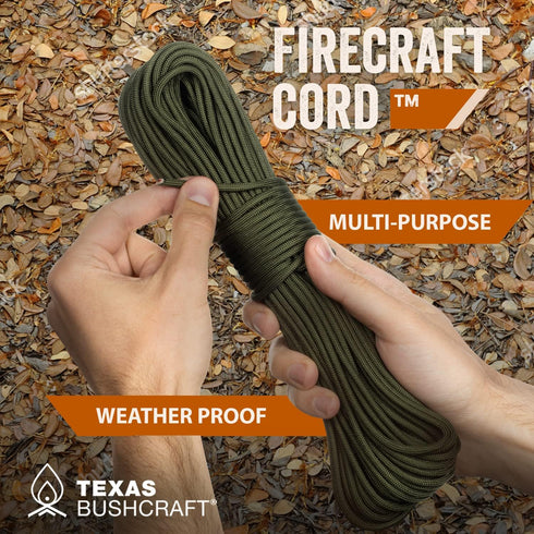 Firecraft Cord - Utility Paracord Survival Rope, Parachute Cord for Emergency Preparedness, Fishing, Sewing, Tinder