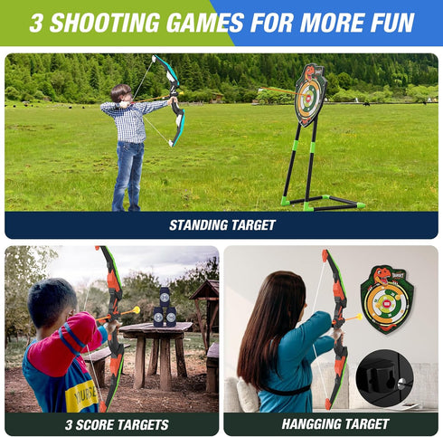2 Pack Set 24 1 6 2 4-8 HYES Bow and Arrow for Kids, LED Light Up Archery with Suction Cup Arrows, Standing Target