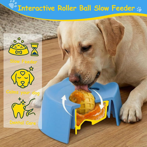 Termony 4 (2,Bicolor) Non-Slip Slow Feeder Dog Bowl, Silicone Lid & Rolling Ball for Liquid/Wet Food. Suction Cup Lick