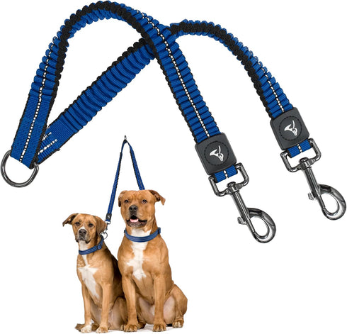 Kruz Double Dog Coupler - KZVX2-15S - Tangle Free Dog Walking Dual Extension Coupler, Blue